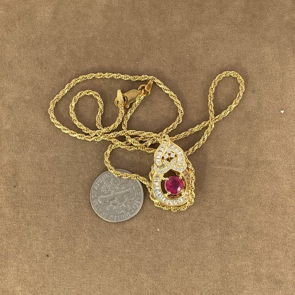 Red Ruby Necklace 2.55ctw Ruby & White Sapphire Pendant Necklace - Picture 4 of 5